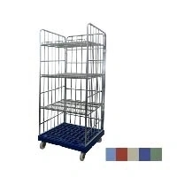 Rullecontainer til butik - 3 hylder m. 20 ° hældning, 25 mm hyldekant - vælg farve bund, 724x815x1800 mm