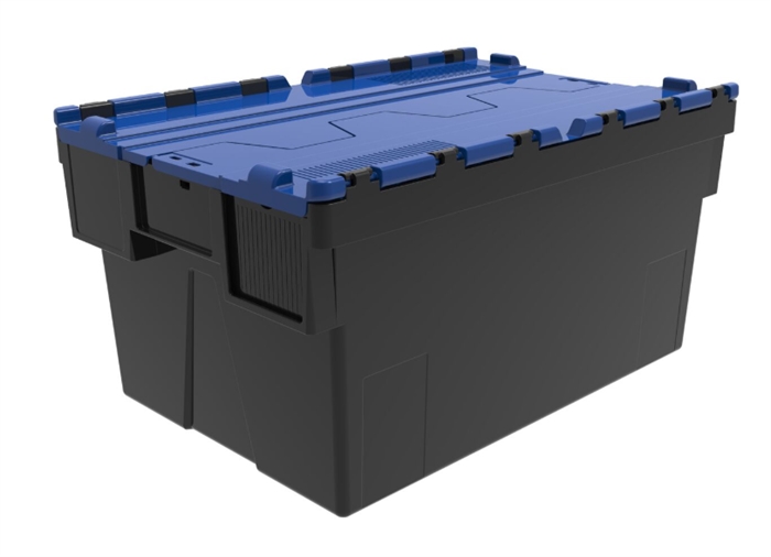 Transportkasse, plast, 600x400x250 mm , Sort, blåt låg