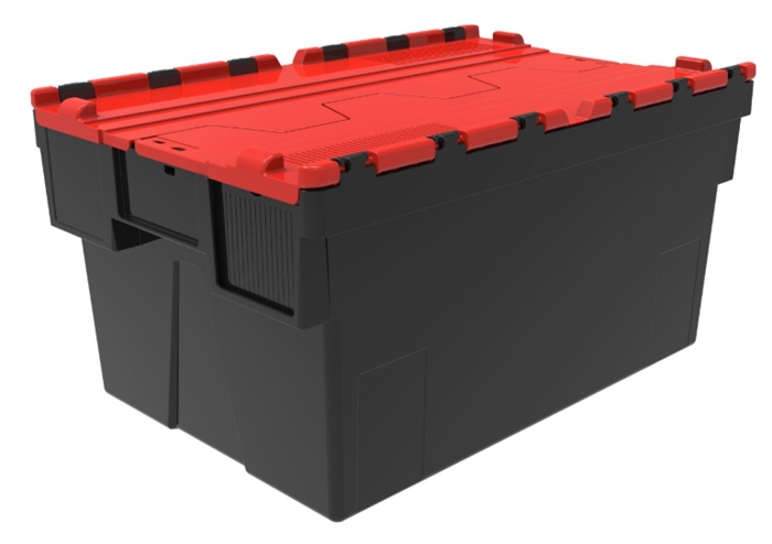 Transportkasse, plast, 600x400x250 mm , Sort, rødt låg