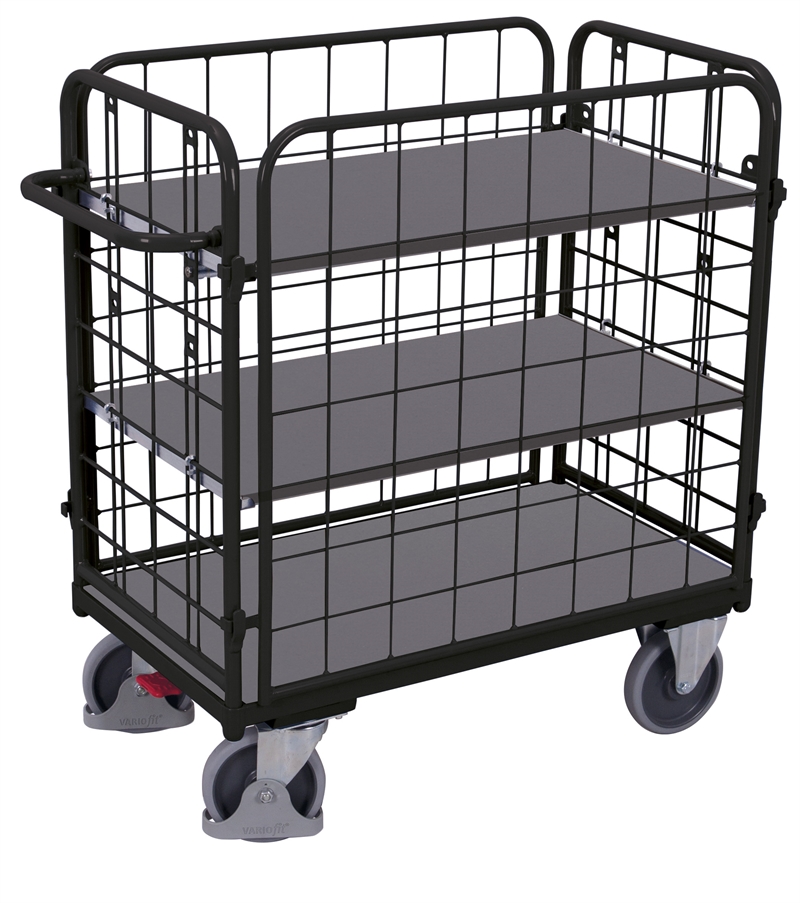 Plukkevogn Lav, fire-sidet 1190x740x1220 mm 3 lastflader, Antracit