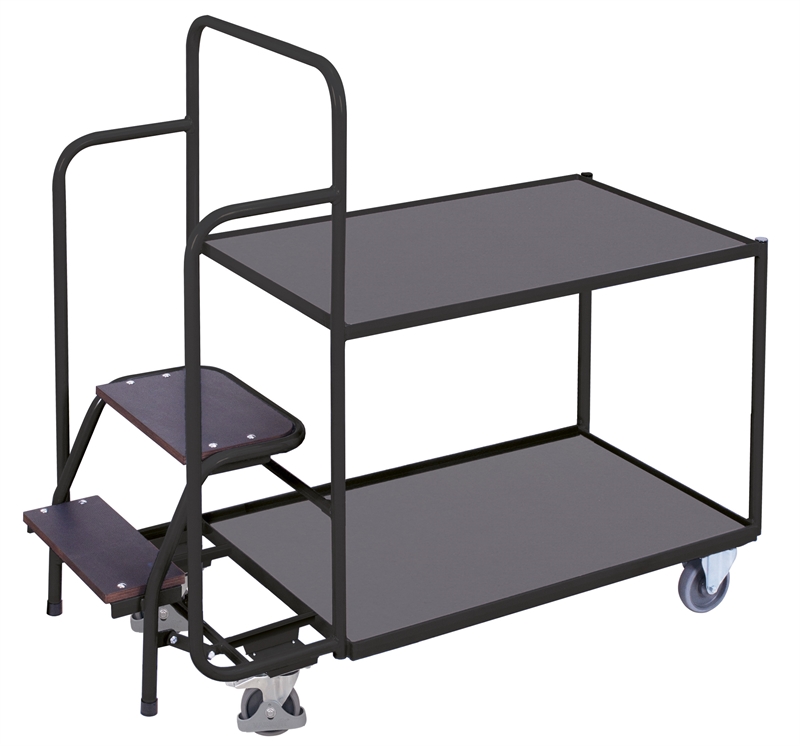 Plukkevogn Lav, trinløft med gastryksfjeder 1455x625x1320 mm 2 lastflader, Antracit