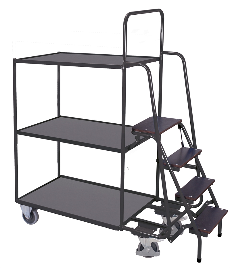 Plukkevogn Høj, trinløft med gastryksfjeder 1695x625x1900 mm 3 lastflader, Antracit