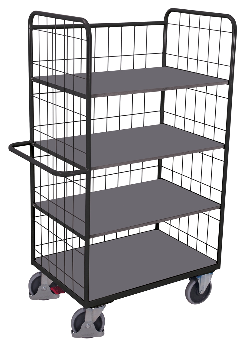 Plukkevogn Høj, 3 foldbare hylder, gitter 1200x700x1890 mm 4 lastflader, Antracit