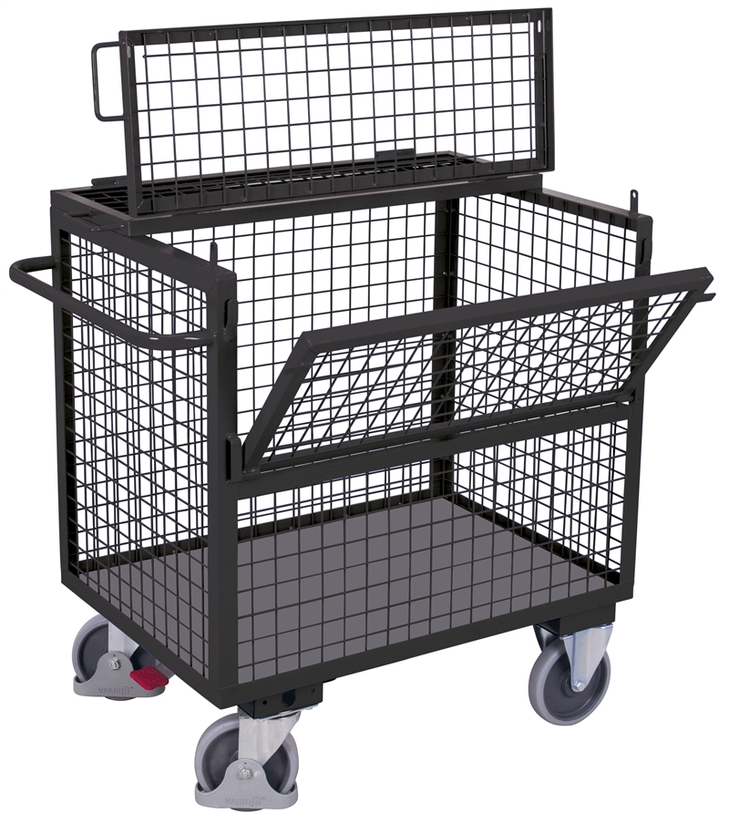 Pakkevogn m/Netgitter m/låg, 1330x830x1150, 1 flade, Antracit