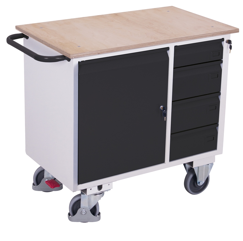 Værkstedsvogn m/skab, 4 skuffer, 1110x600x960, Antracit