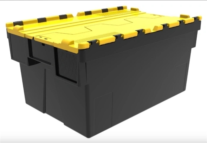 Transportkasse, plast, 600x400x250 mm , Sort, gult låg